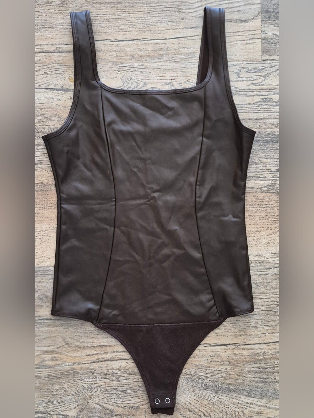​Abercrombie Brown Leatherette Bodysuit Thong Base Shapewear Princess Seams